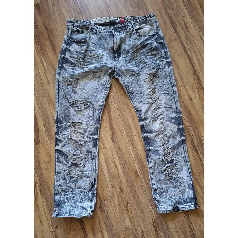 Switch Premium Denim Jeans Mens 40x32 Gray Acid Wash Distressed Ripped Y2K